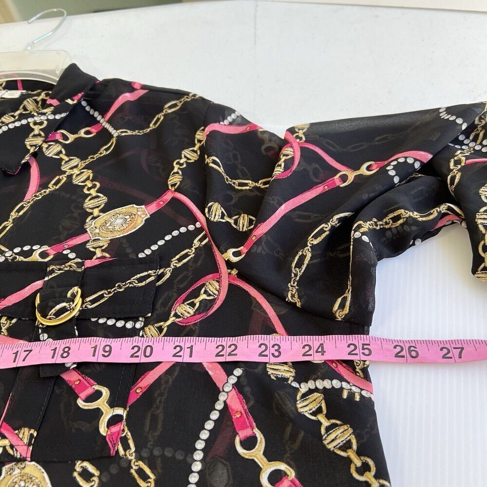 CATO Tunic Women 18/20W Chain Link Print Black Equestrian Roll Tab Sleeves - Picture 9 of 10